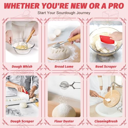 EWFEN Sourdough Starter Kit with Round & Oval Banneton, Complete Sourdoug...