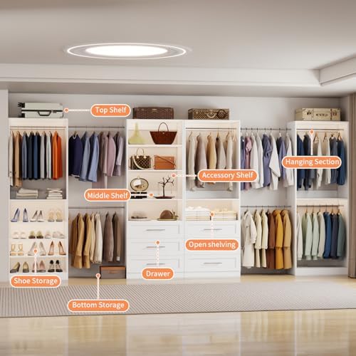 Closet System with 4 Sets, 8–21 FT Closet System with 6 Drawers, 9 Shelves &a...
