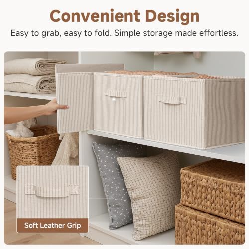 StorageWorks Shelf Organizer Bins, Khaki & Beige Stripes, Extra Large
