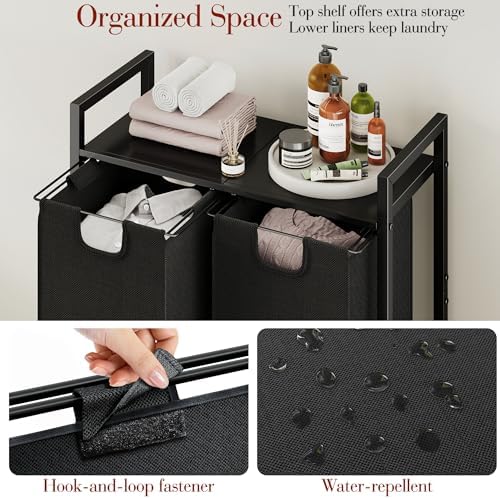 Kitstorack Laundry Basket Organizer, Laundry Hamper with Shelf & 2 Pull-O...