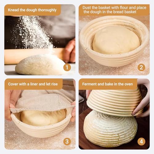 Banneton Bread Proofing Basket Set of 6 with Cloth Liner, 6 Inch, Round