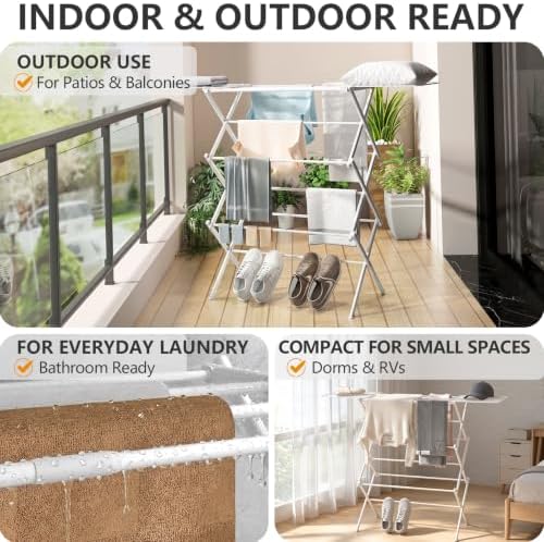 REALINN Foldable Clothes Drying Rack, Expandable Portable Indoor Outdoor