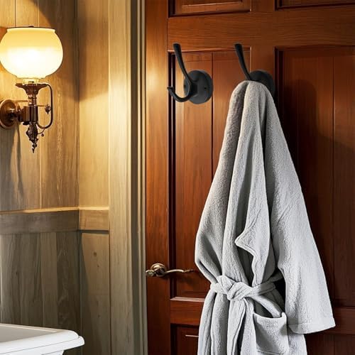 TOFIIGREM Black Wall Hooks, 6 Pack Coat Towel Hook Heavy Duty Metal Double Ba...