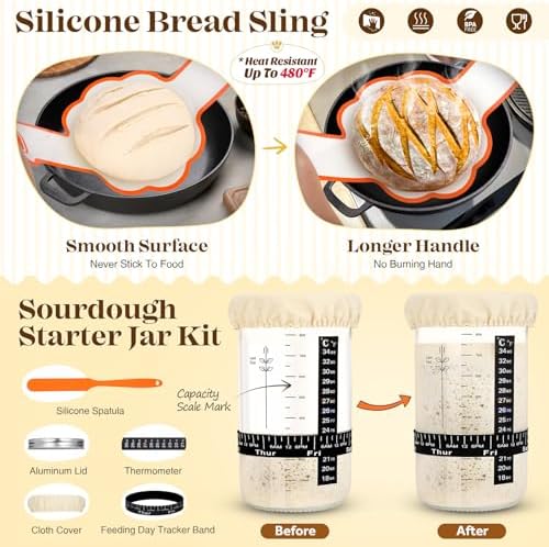 Sourdough Starter Kit with Bread Proofing Baskets, Jars, Baking Essentials