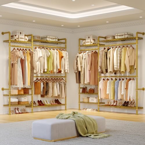 ONBRILL H2 Plus Expandable Wall Mounted Closet System Garment Rack, Gold