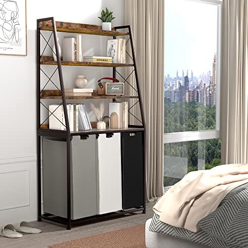 Herture Laundry Basket, 3 Section Laundry Hamper with 4 Tiers Shelf, Pull-Out...