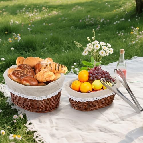 Nicunom 2 Size Wicker Bread Baskets for Serving Set, 11" 12" Bread ...