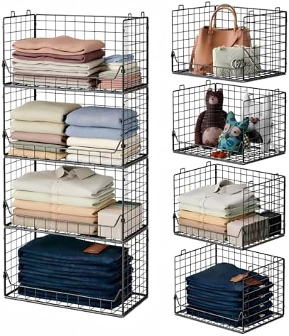 Jakyitvi 4-Tier Extra Height Stackable Closet Organizer – Foldable Storage Bi...