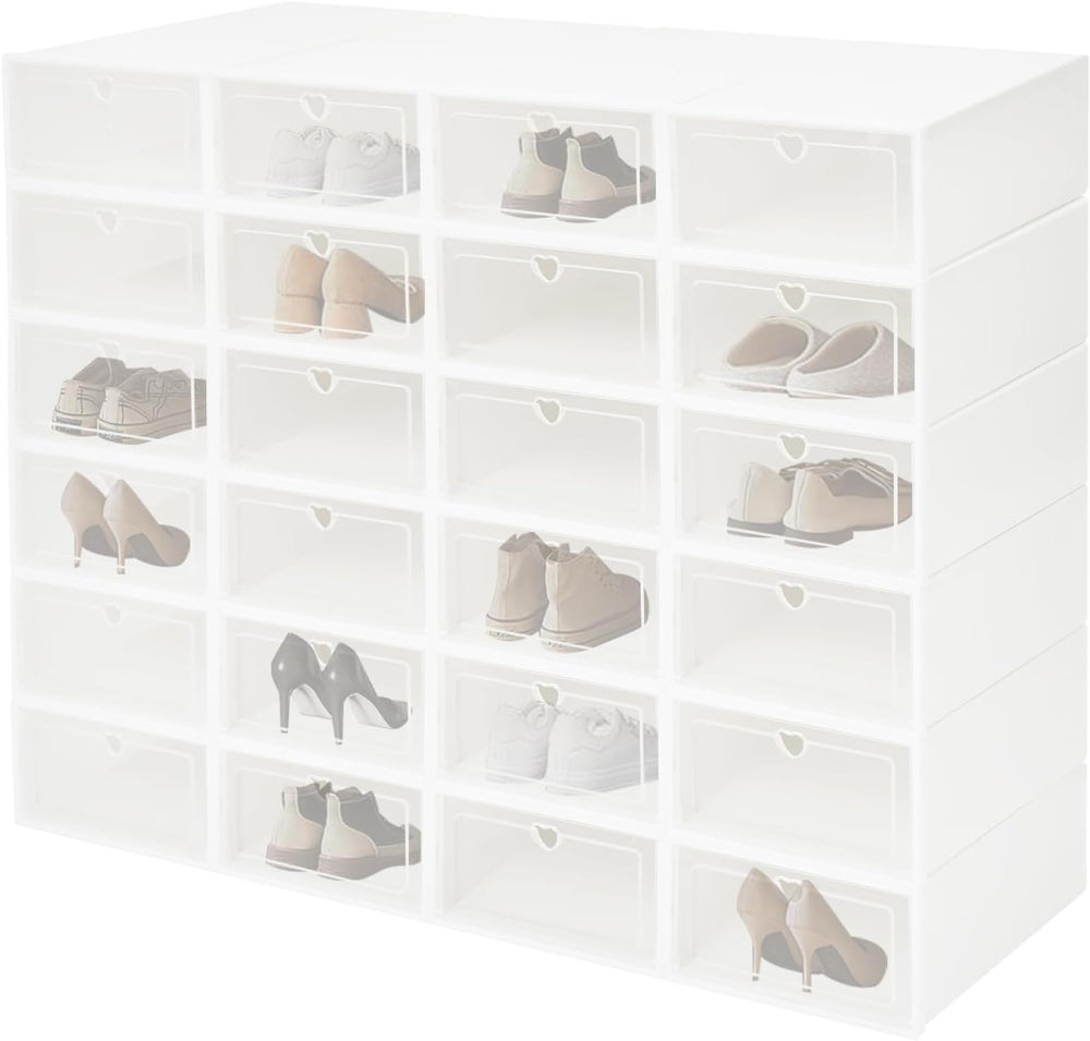 24Pcs Shoe Storage Box, Shoe Box Side Open, Clear Shoe Boxes Stackable, Plast...