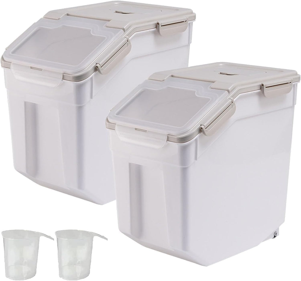 AnRui Dog Food Storage Container 30 Lb Rice Flour Bin with Wheels, 2 Pcs