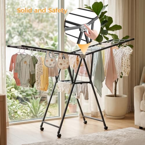 Foldable Standing Clothes Rack, 2-Tier Drying Hanger, for 20+ Pcs
