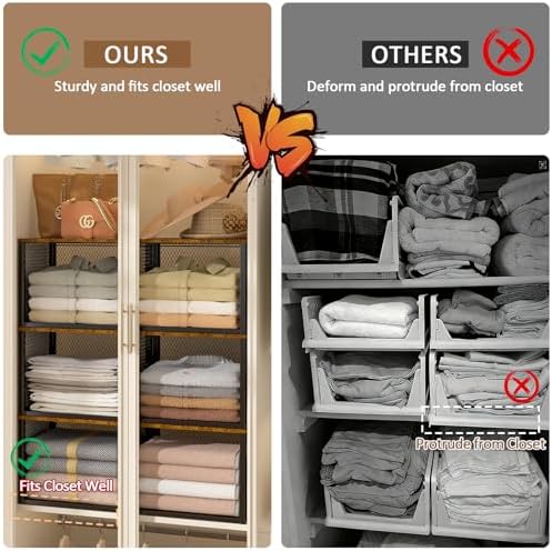 3 Pack Stackable Closet Organizers and Storage Basket, Closet Shelves with Wo...