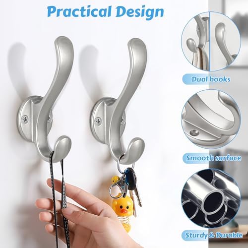 10 Pack Coat Hooks Wall Mount Heavy Duty Utility Retro Double Hooks for Hangi...