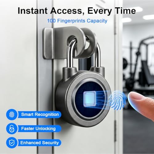 Fingerprint Padlock Gym Lock for Locker, Smart Padlock Finger Print Lock with...