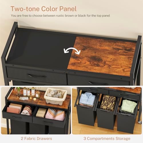 Laundry Sorter 3 Section, 120 L Laundry Hamper with 2 Drawers & 2-tone To...