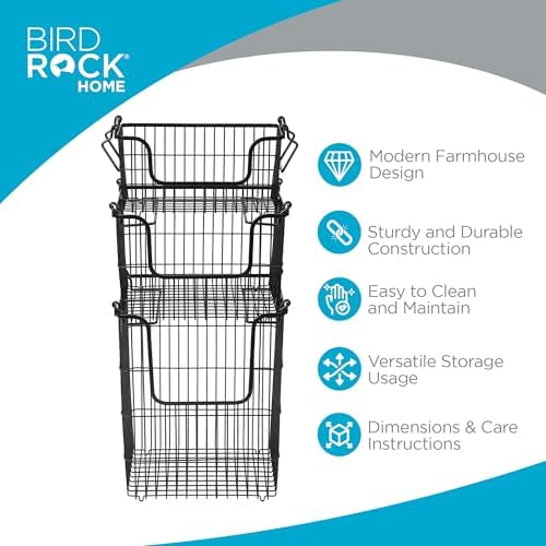 BIRDROCK HOME 3pc Stackable Wire Storage Bins - Fruit Vegetable Organizer - M...
