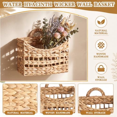 Mifoci 2 Pcs Wicker Hanging Wall Basket Woven Basket Natural Water Hyacinth