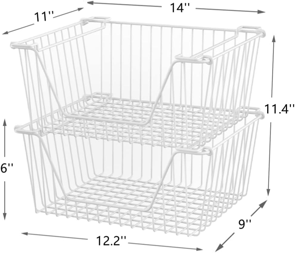 Slideep 14" Large Bin Baskets Stacking Baskets Sturdy Metal Wire Storage...