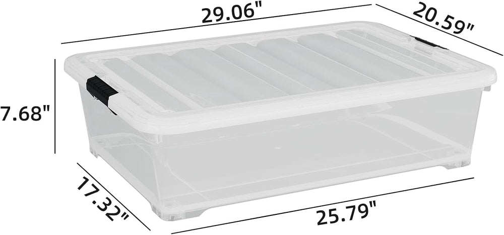 4-Pack 50 Qt Clear Plastic Under Bed Storage Containers with Wheels