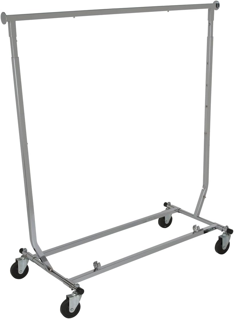 Econoco Collapsible Rolling Clothes Rack, Commercial Grade, Chrome, 48in W