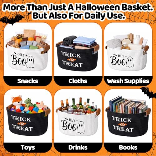 Potchen 2 Pcs Halloween Boo Cotton Rope Basket with Handles