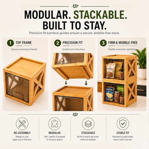 Bamboo Snack & Pantry Organizer, Stackable Pull-Out Drawers, 2 Pack