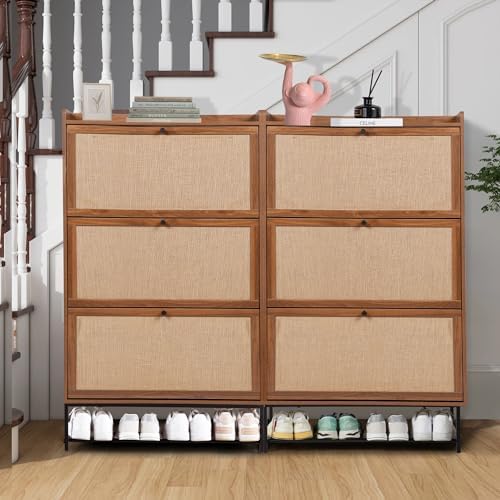 LEVNARY Shoe Cabinet for Entryway, Slim Shoe Cabinet with 3 Flip Drawers Narr...