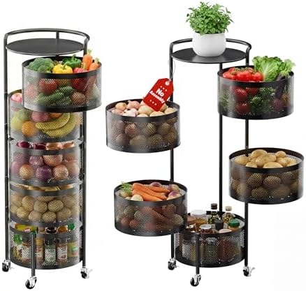 JAQ No Assembly Rotating Kitchen Storage Rack, 5-Tier Metal Basket Organizer ...
