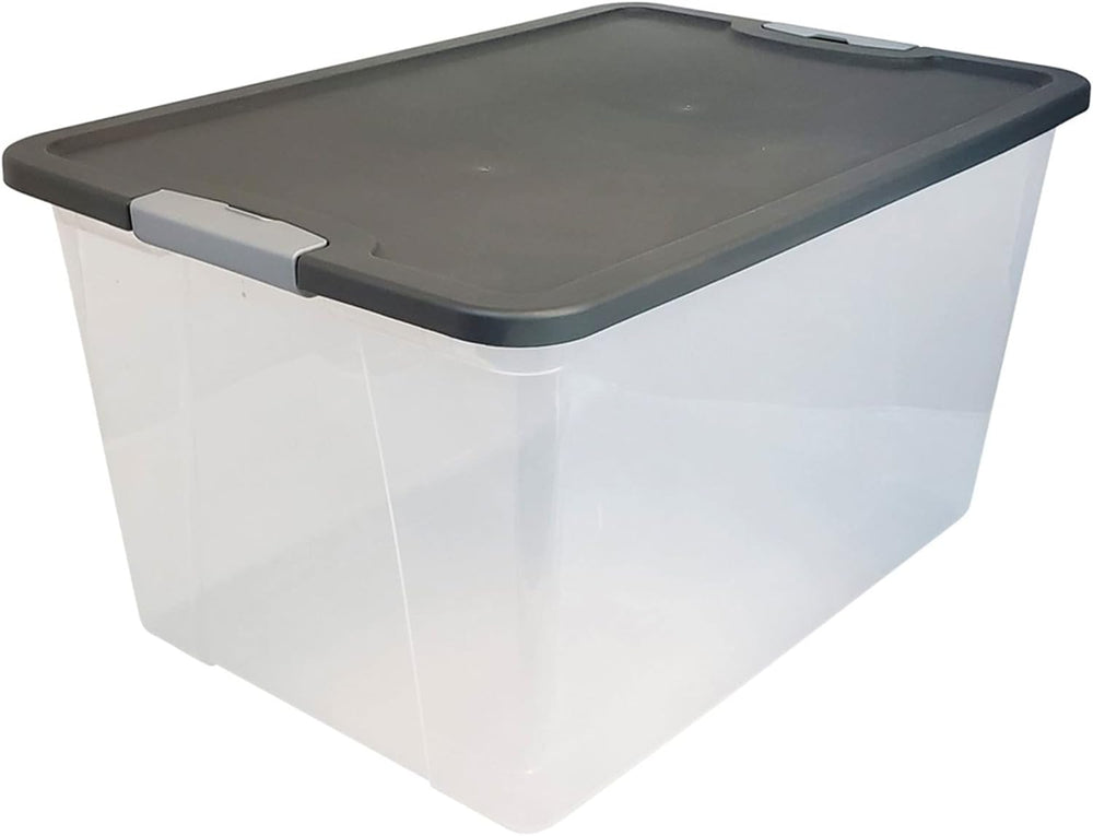 HOMZ Clear Plastic Storage Bin with Secure Latching Gray Lid, 64 Qt, 2 Pack