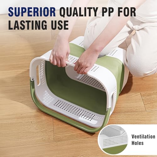 TECHMILLY Collapsible Plastic Laundry Basket Hamper with Handles, 35L Portabl...