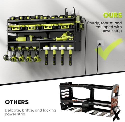POKIPO Large Power Tool Organizer Wall Mount with Charging Station,4 Layer He...