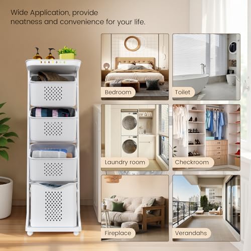 BAOKALER 4-Tier Laundry Hamper Sorter, Vertical Laundry Baskets with Wheel