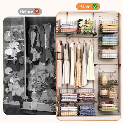 Sonyabecca 3-Tier Closet Organizers and Storage, Foldable Stackable Wire Bask...