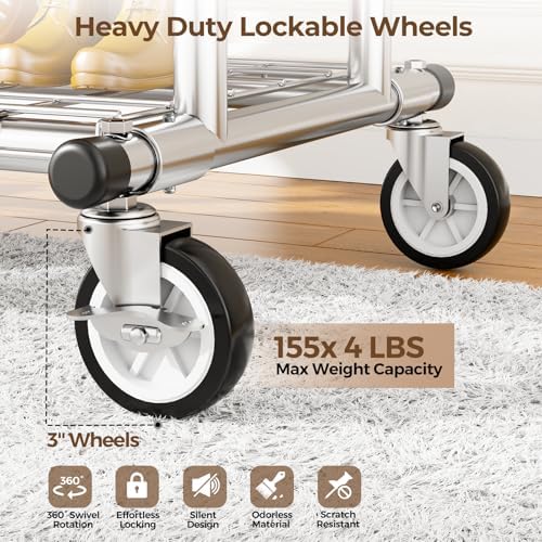 HYSEYY Heavy Duty Clothes Rack 620 LBS, Rolling Clothing Rack with Wheels