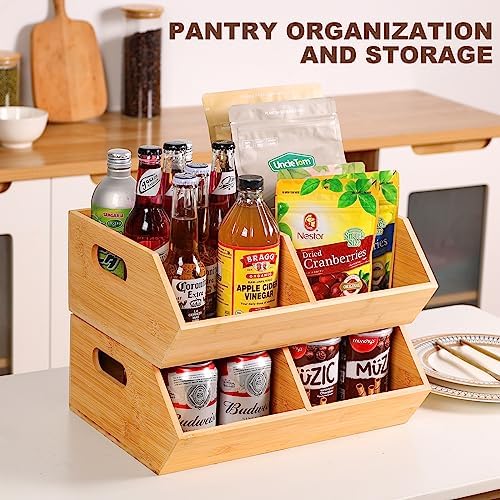 2 Set Bamboo Storage Bins, Pantry Organizers and Storage, Kitchen Countertop ...