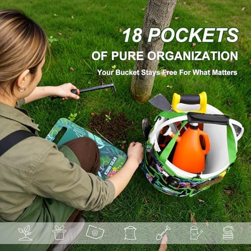 KUNN 5 Gallon Garden Bucket Tool Organizer & Kneeling Pad Set, Green