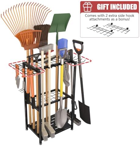 Faesun Garden Tool Organizer, 3-Tier Metal Yard Tool Rack with 14 Hooks &...