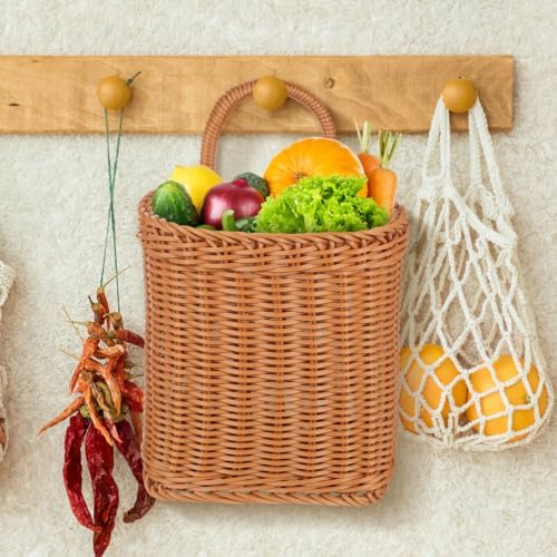 Zerodeko Handmade Wicker Hanging Basket 9.64X6.10X8.66 Inch Natural Wall Stor...
