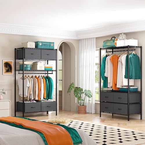 Raybee Clothes Rack, Heavy Duty Portable Closet for Bedroom,Dorm, 4 Drawers