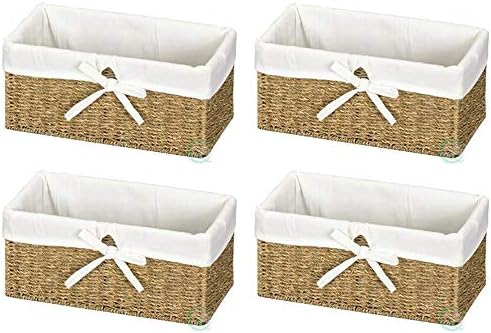 Vintiquewise(TM Seagrass Shelf Basket Lined with White Lining (Pack of 4)