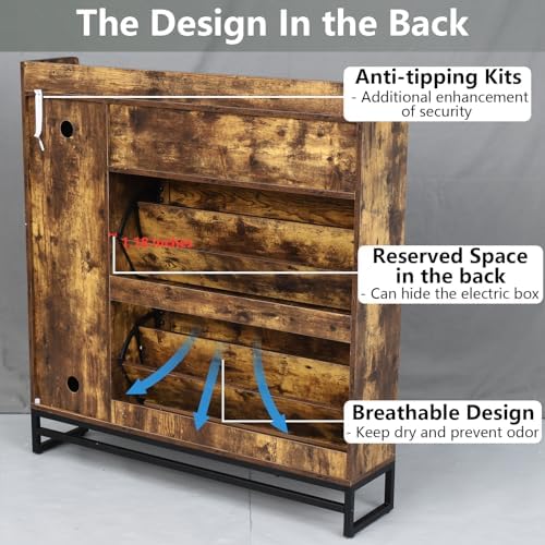 Free Standing Shoe Cabinet with 2 Flip Drawers and Adjustable Side Cabinet