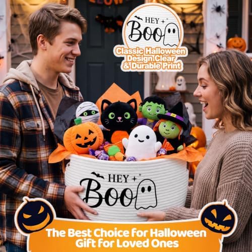 Potchen 2 Pcs Halloween Boo Cotton Rope Basket with Handles