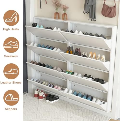 LUCYPAL Shoe Cabinet with 4 Flip Drawers for Entryway,Metal Wall Shoe Storage...