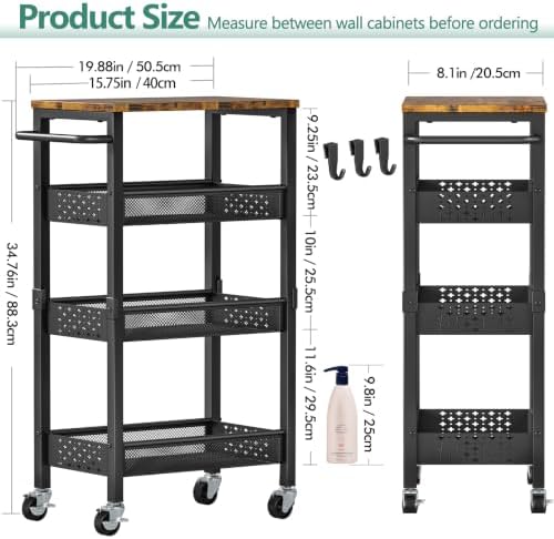 Vivihomety 4-Tier Laundry Utility Rolling Cart with Wheels, Metal