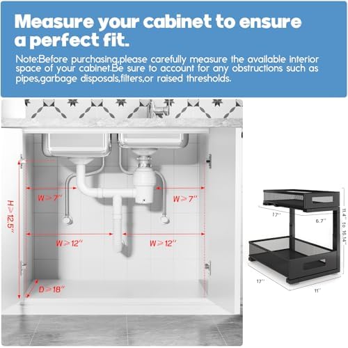 2 Pack 17IN Depth Under Sink Storage Organizer, Large 2-Tier Elegant Mesh Pul...