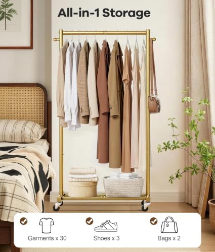 MISSLO Heavy Duty Clothes Racks for Hanging Clothes 25mm Metal Gold Clothing ...