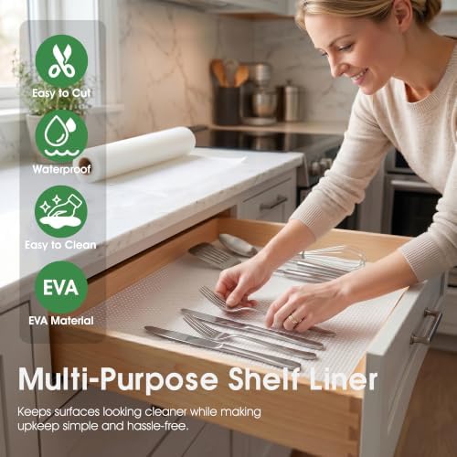PABUSIOR Clear Shelf Liners for Cabinets: 15" Wide Non-Adhesive Waterproof