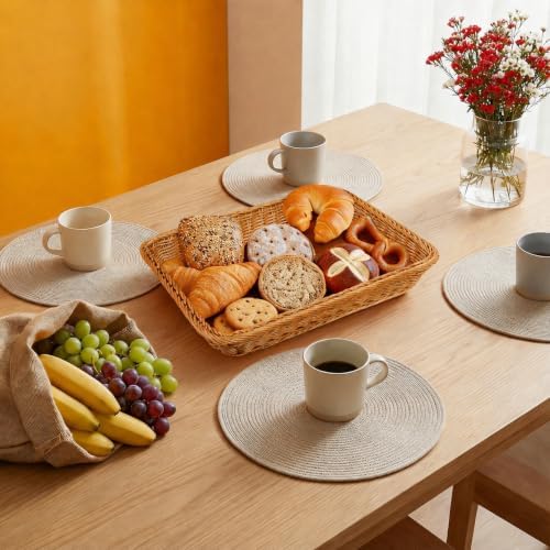 6 Pack 15.8 Inch Wicker Bread Baskets for Serving, Large Rectangle Woven Ratt...