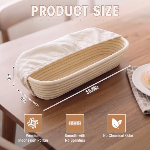 Vesici 14 Inches Baguette Banneton Proofing Basket 6 Pack with Linen Liner Ba...