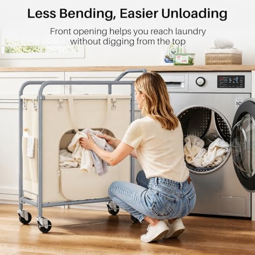 Laundry Basket with Wheels, Rolling Laundry Hamper with 38.4" Tall Handl...